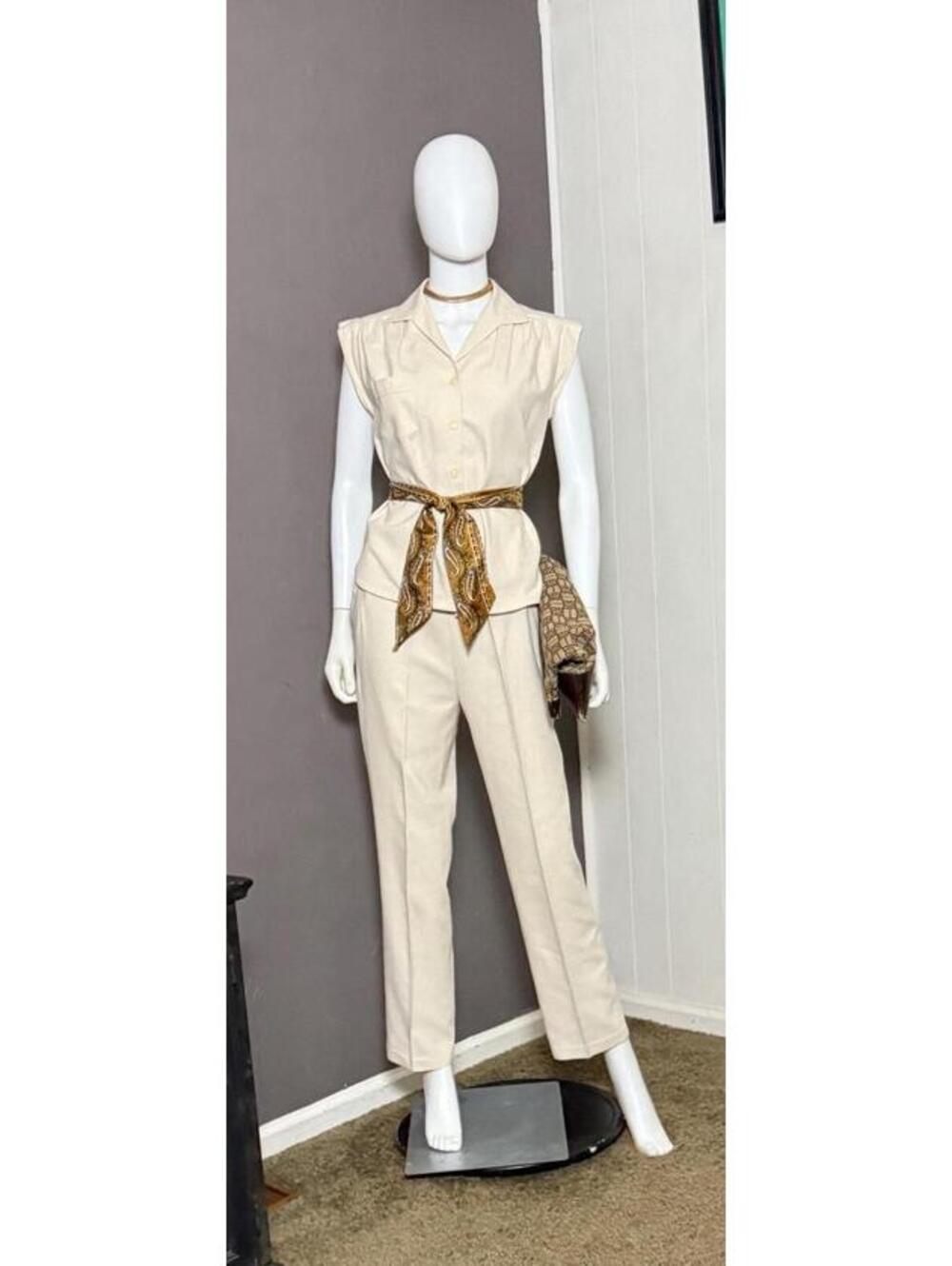 1970's Raw Silk Pants + Top from Naturelle by George Georgiou S/M Oatmeal Color
